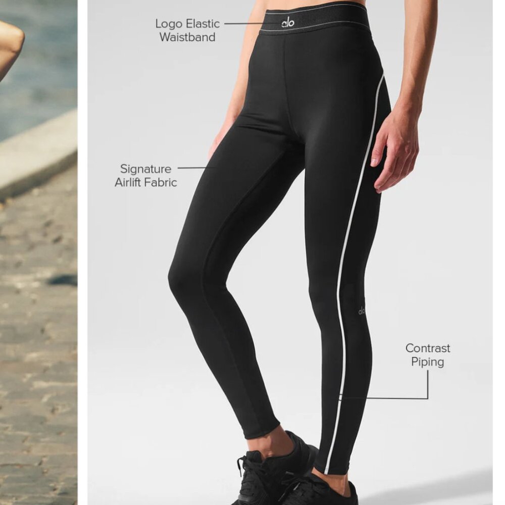 Alo Yoga Airlift High Waist Suit Up Leggings Black White Stripes SM LIKE NEW!
